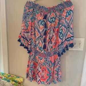 Colorful Off-Shoulder Dress with Tassels